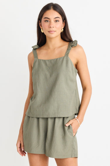 Enriched Khaki Linen Blend Straight Cami