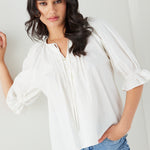 Frolic White Linen Pintuck Ss Top WW Top Ivy + Jack   