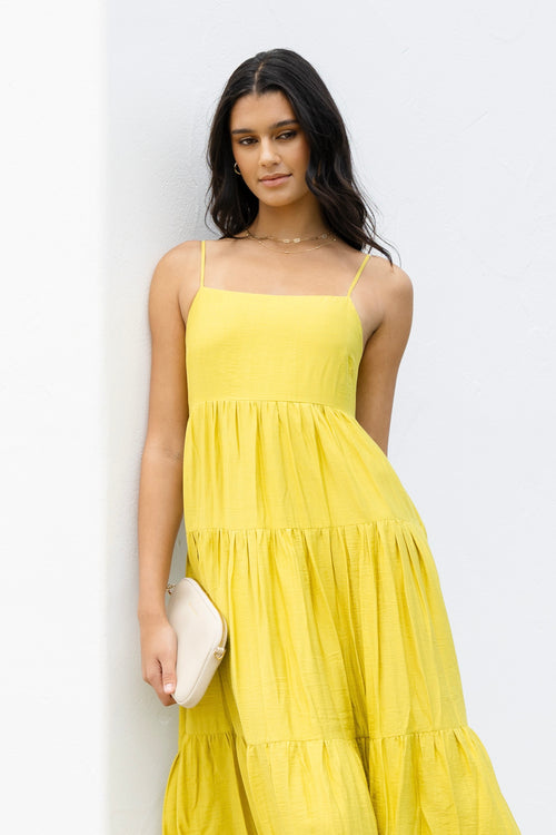 Galaxy Citron Tie Back Tiered Strappy Maxi Dress WW Dress Among the Brave   