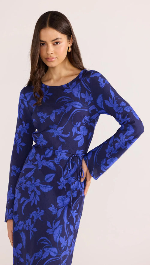 Shop Gianna Blue Floral Bias LS Maxi Dress | Flo & Frankie Shop Gianna Blue Floral Bias LS Maxi Dress | Flo & Frankie
