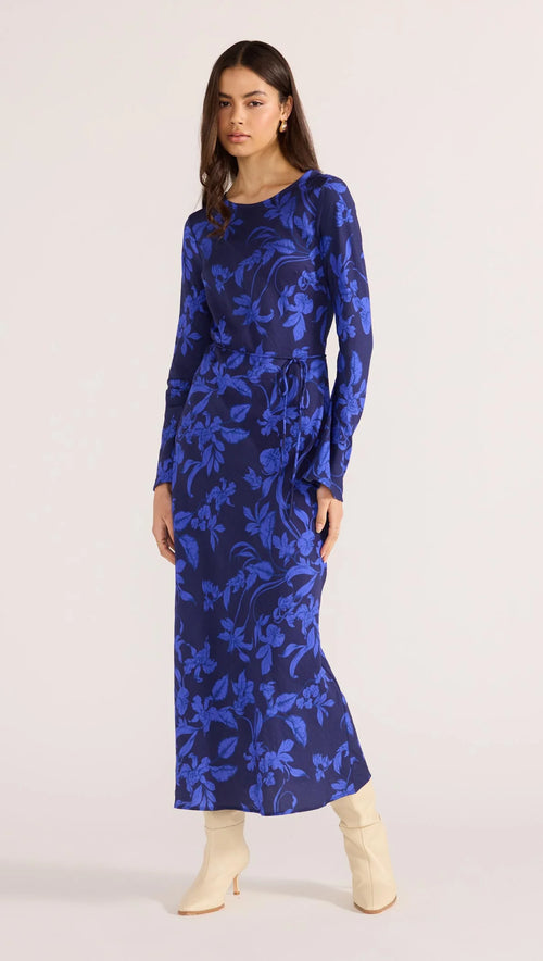 Shop Gianna Blue Floral Bias LS Maxi Dress | Flo & Frankie Shop Gianna Blue Floral Bias LS Maxi Dress | Flo & Frankie