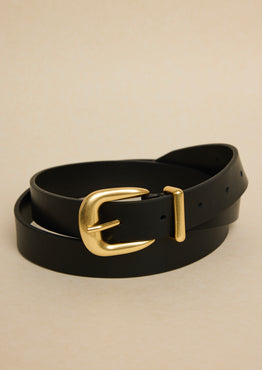 Gold Buckle Black Leather Belt