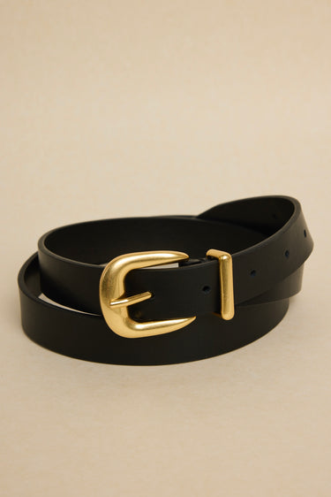 Gold Buckle Black Leather Belt