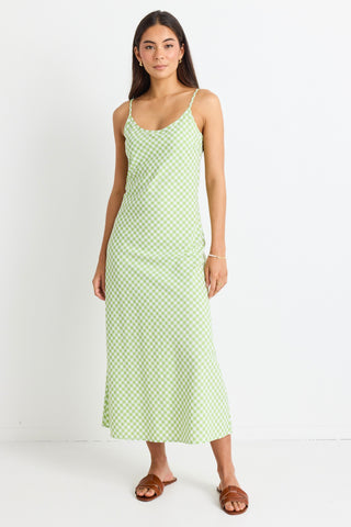 Golden Hour Green Gingham Bias Slip Dress