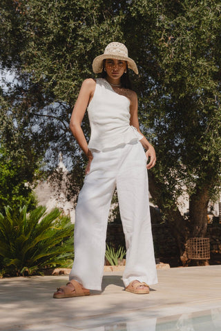 Guardian White Linen Pleat Front Wide Leg Pant