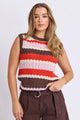 Haven Grenadine Chocolate Stripe Cotton Sleeveless Knit Top