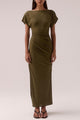 Rua Olive Ruched Side Off Shoulder SS Maxi Dress