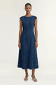 Roma Indigo Chambray Denim Cap Sleeve Midi Dress