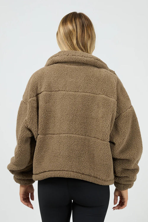 Person wearing a brown fleece jacket on a white background
col_pattern