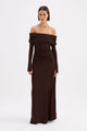 Rue Raisin Mesh Off Shoulder LS Maxi Dress