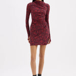 Clementine Berry Print Ruched Side LS Mesh Mini Dress