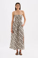 Vela Brown Print Ruched Bodice Strappy Maxi Dress