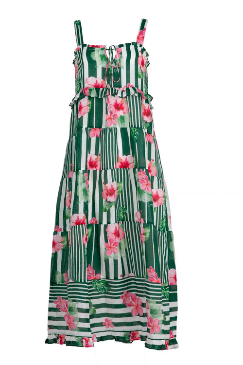 Shop Top Tier Pink Green Stripe Floral Strappy Maxi Dress | Flo & Fran Shop Top Tier Pink Green Stripe Floral Strappy Maxi Dress | Flo & Fran