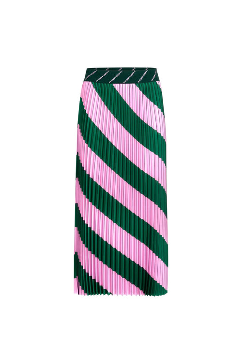 Pleat & Repeat Pink Green Stripe Midi Skirt