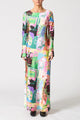 Soho Jardin Des Fleurs Multi Print LS Satin Maxi Dress