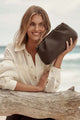 The Moment Cocoa Pleated Leather Clutch