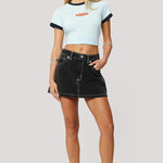 95 Frankie Black Contrast Stitch Mini Skirt