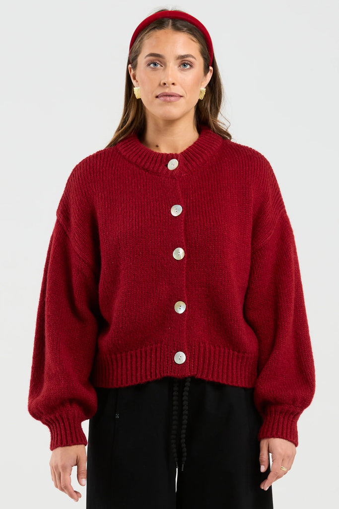 Chloe Deep Red Wool Blend Cardigan | Flo & Frankie
