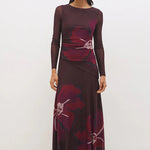 Lima Cherry Floral LS Mesh Maxi Dress