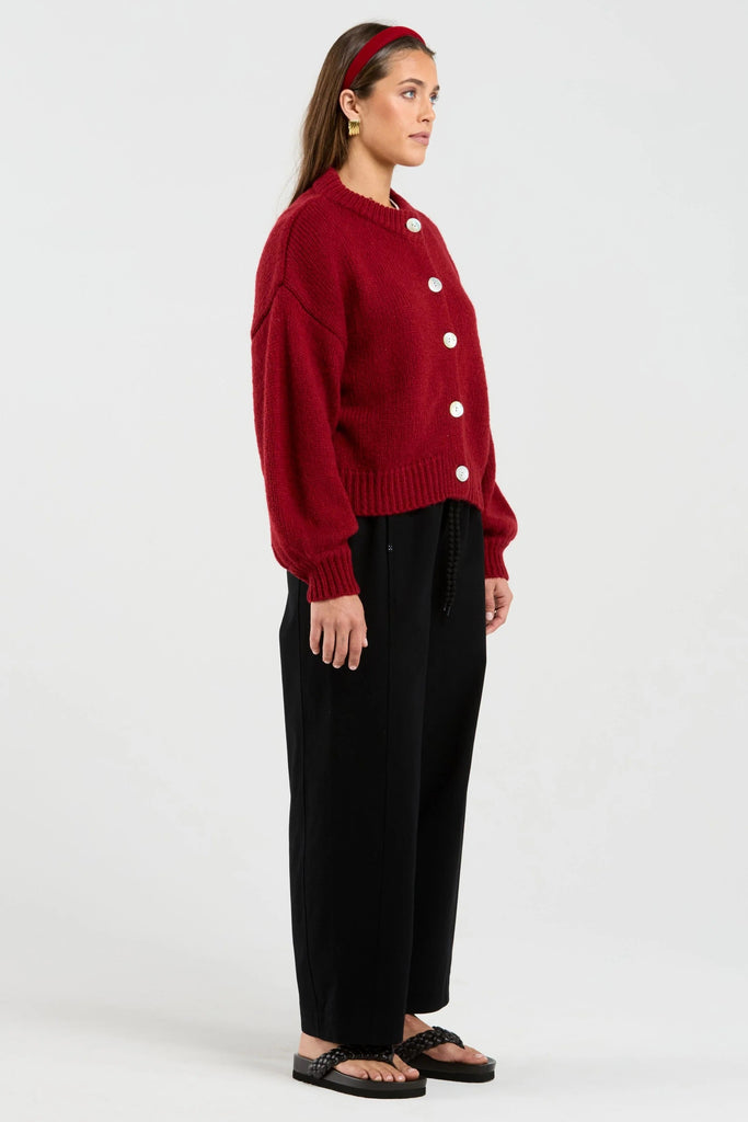 Chloe Deep Red Wool Blend Cardigan | Flo & Frankie