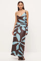 Lucid Martini Blue Abstract Print Tie Strappy Maxi Dress
