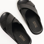 Jacee Black Woven Cross Over Slide