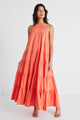 Kaye Watermelon Sleeveless High Neck Tiered Maxi Dress