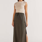 model wears Khaki Cargo Midi Skirt