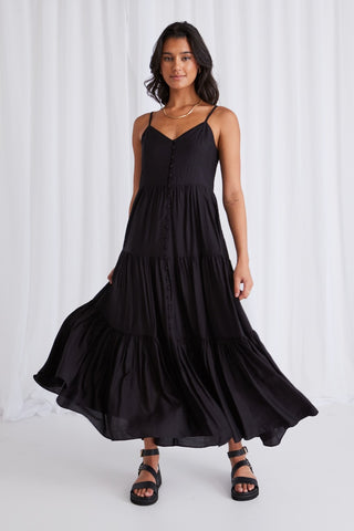 Lilibet Black Strappy Button Front Maxi Dress