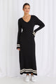 Main Black Stripe LS V Neck Maxi Knit Dress