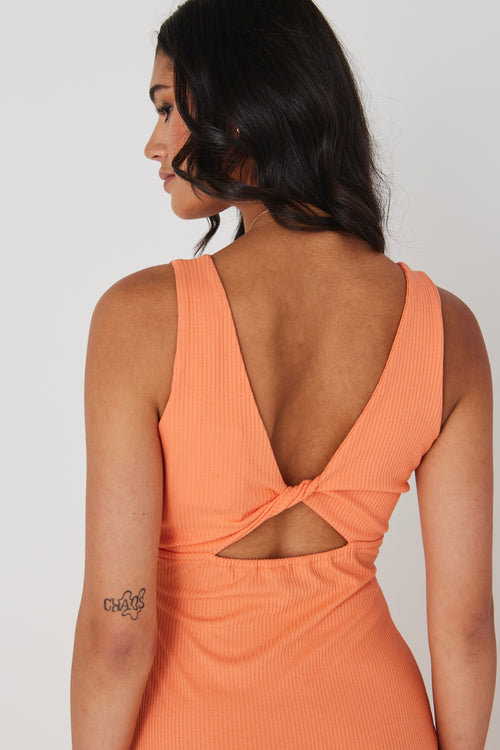 Shop Malibu Midi Orange Dress Flo Rib Sleeveless Twist & Online 