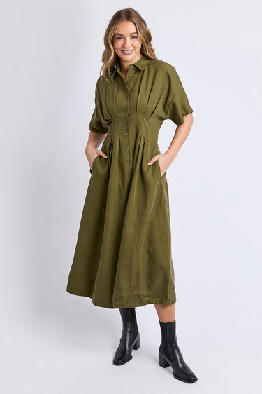 Marbella Winter Moss Darted Waist SS Maxi Dress