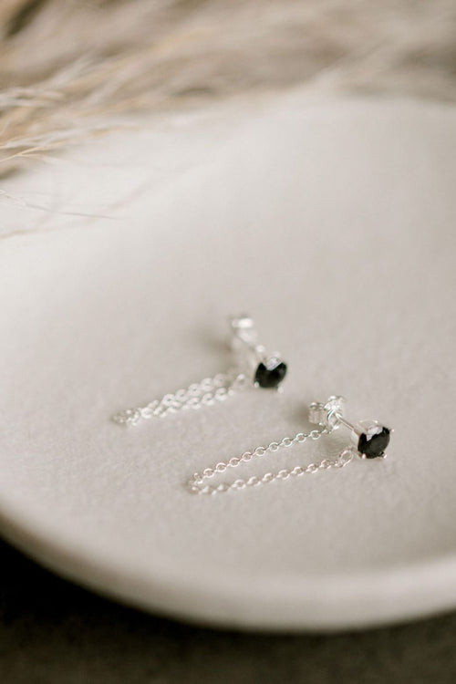 Miles Silver Dropper Chain Earrings with Black Garnet EOL ACC Jewellery Silver Linings   