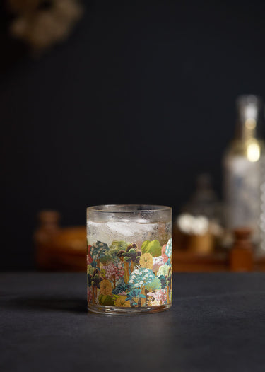 old fashioned print glass tumbler