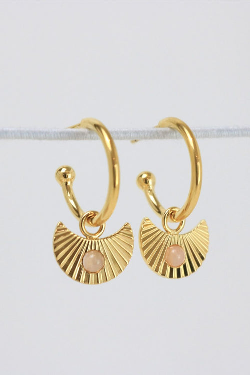 Moon Gazer 18k Gold Plate with Blush Pink Stone Hoop Earring ACC Jewellery Love Lunamei   