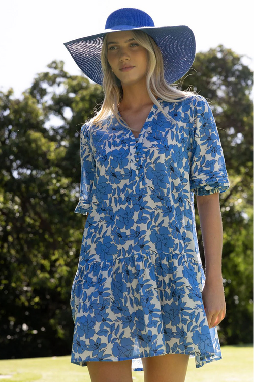 Shop Fleur Blue Stone Mid Sleeve Smock Dress | Flo & Frankie Shop Fleur Blue Stone Mid Sleeve Smock Dress | Flo & Frankie
