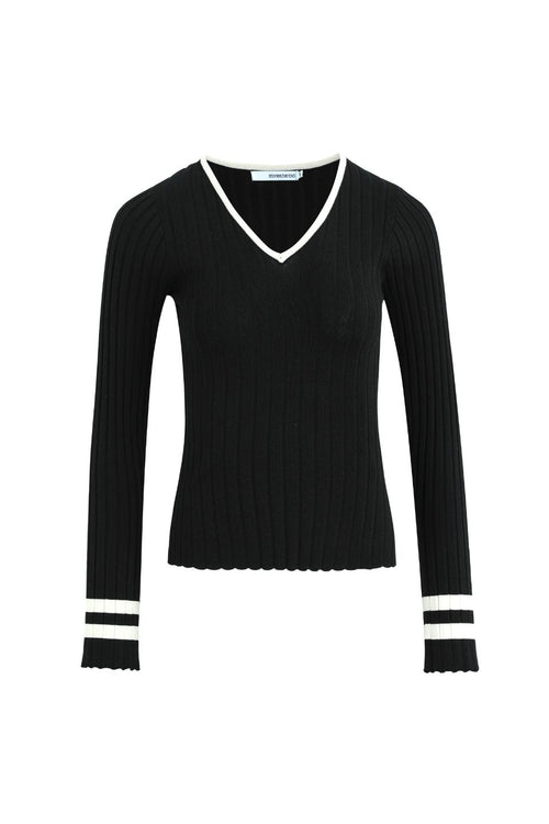 black long sleeve rib knit top