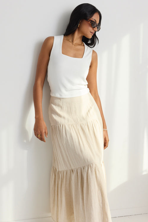 Beige linen skirt best sale