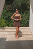 chocolate brown polka dot ruched mini dress