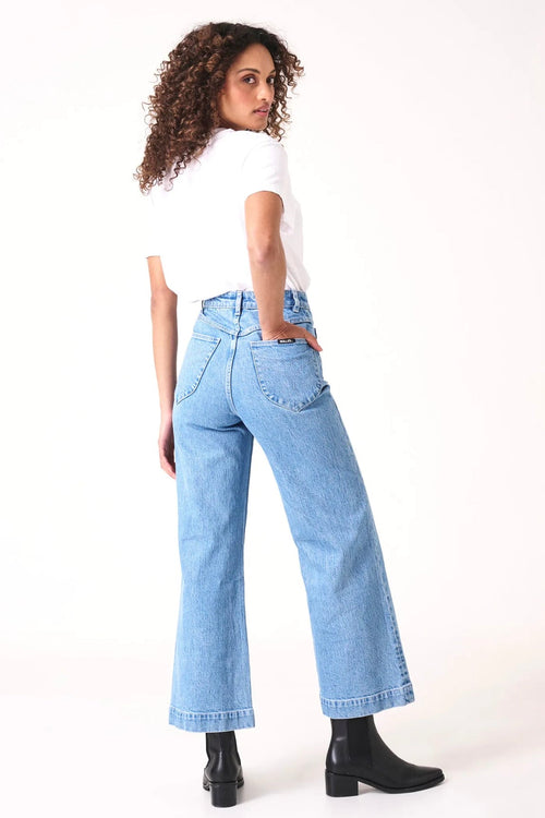 Sailor Lily Mid Blue Front Pocket Wide Leg Jean WW Jeans Rollas   