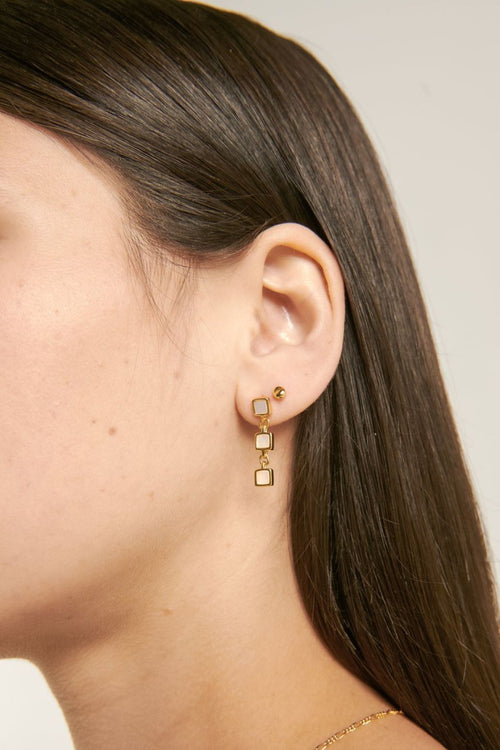 Santiago Triple Drop Gold Pearl Earrings ACC Jewellery Brie Leon   