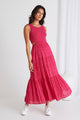 Sorella Raspberry Shirred Cotton Sleeveless Waist Cut Out Tiered Maxi Dress