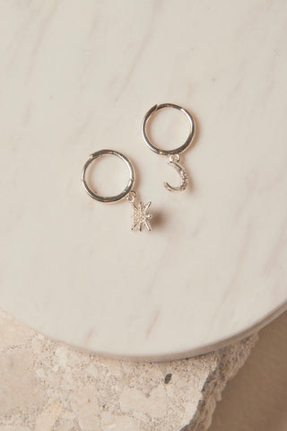 Star And Moon Huggie Silver Earrings ACC Jewellery Georgia Mae   