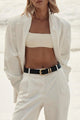 Let It Be Gold Buckle Black Leather Belt