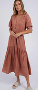 Thea Clay Button Up Tiered Midi Dress