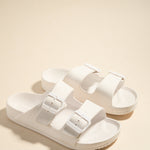 Cool White Slippers with Double Buckle