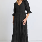 model wears Black Cotton Maxi Dress