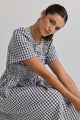 Wren Black Gingham SS Shirred Bodice Midi Dress