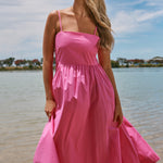 Zion Hot Pink Poplin Strappy Maxi Dress