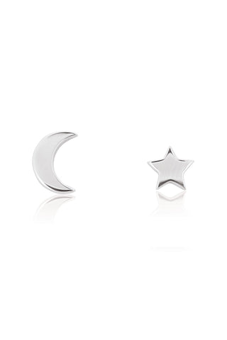 Star + Moon St Silver Stud Earring